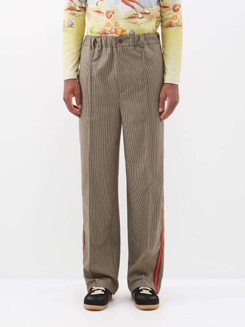 Wales Bonner - Wisdom Houndstooth Virgin-wool Trousers - Mens - Brown