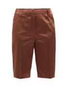 Matchesfashion.com Prada - Logo Plaque Duchess Satin Bermuda Shorts - Womens - Dark Brown