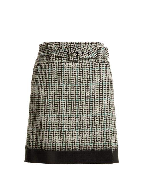 Matchesfashion.com Prada - Houndstooth Wool Blend Tweed Midi Skirt - Womens - Green Multi