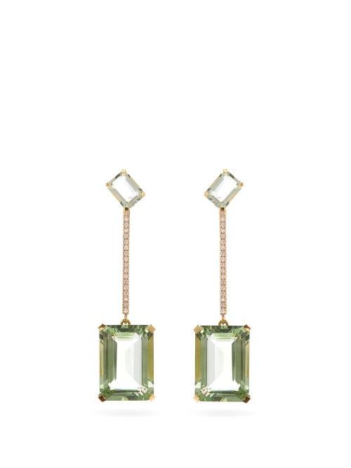 Matchesfashion.com Mateo - Diamond, Green Amethyst & 14kt Gold Drop Earrings - Womens - Green