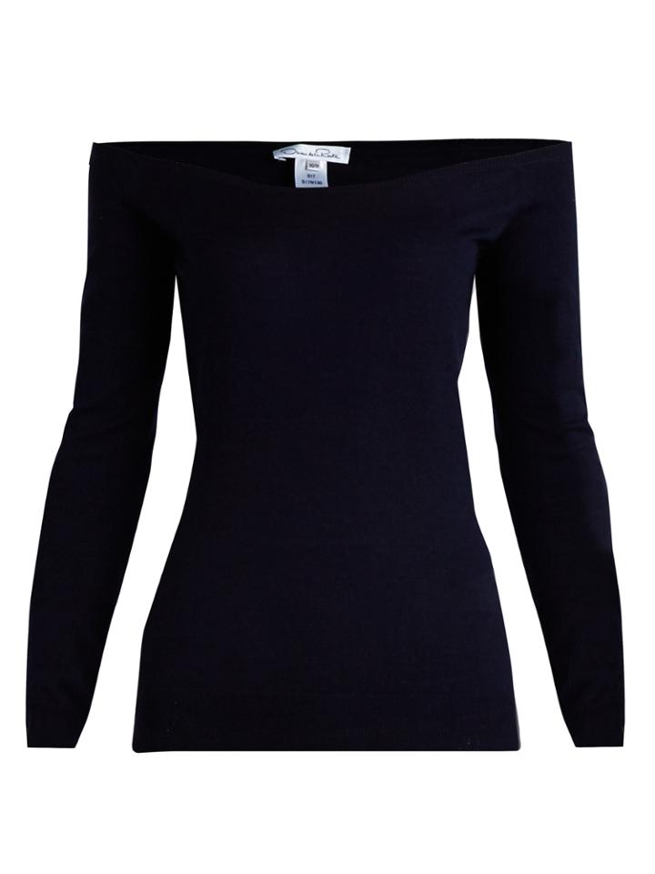 Oscar De La Renta Off-the-shoulder Chiffon-sleeve Sweater
