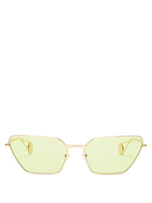 Matchesfashion.com Gucci - Angular Frame Metal Sunglasses - Womens - Gold Multi