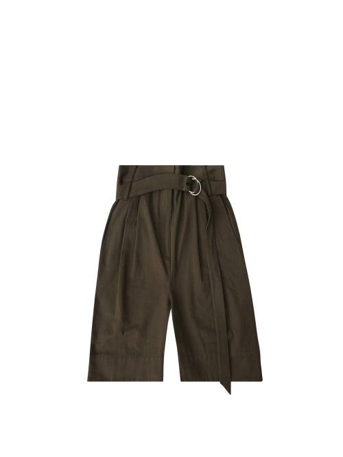 Matchesfashion.com Tibi - Stella Belted Cotton-drill Wide-leg Shorts - Womens - Khaki