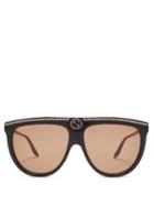 Matchesfashion.com Gucci - Crystal-stud Flat-top Acetate Sunglasses - Womens - Black Brown