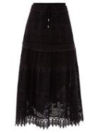 Matchesfashion.com Melissa Odabash - Alessia Broderie-anglaise Cotton Midi Skirt - Womens - Black