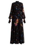 Matchesfashion.com Msgm - Floral Print Chiffon Maxi Dress - Womens - Black Multi