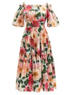 Matchesfashion.com Dolce & Gabbana - Off-the-shoulder Camelia-print Cotton Dress - Womens - Pink Multi