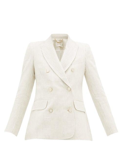 Matchesfashion.com Zimmermann - Super Eight Double-breasted Striped Linen Blazer - Womens - Beige Stripe