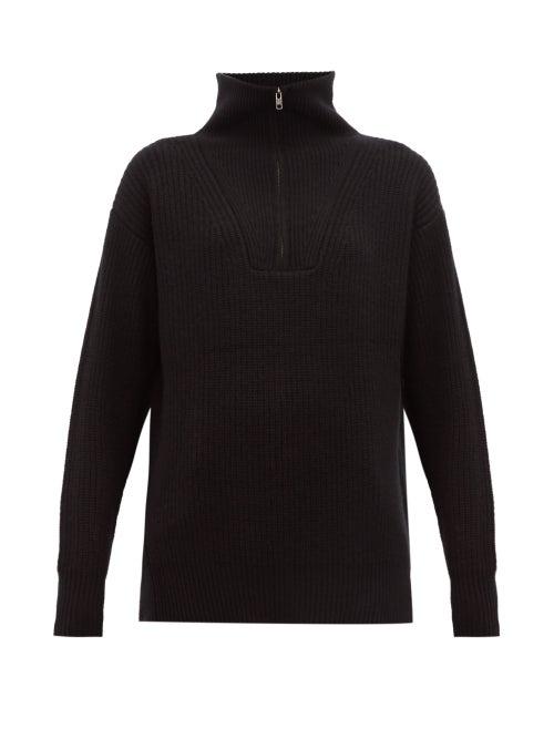 Matchesfashion.com Nili Lotan - Benni Half Zip Ribbed Cashmere Sweater - Womens - Black