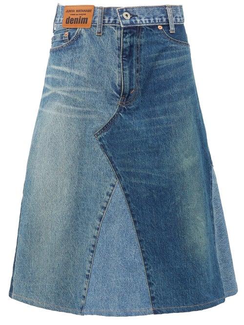 Matchesfashion.com Junya Watanabe - Patchwork Denim Midi Skirt - Womens - Indigo