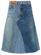 Matchesfashion.com Junya Watanabe - Patchwork Denim Midi Skirt - Womens - Indigo