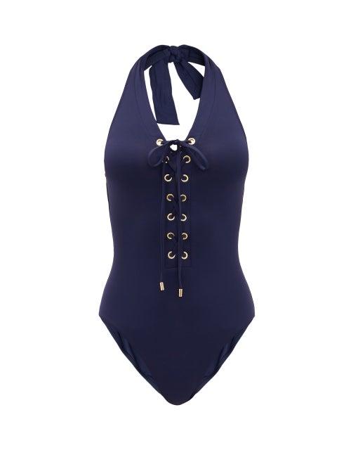 Matchesfashion.com Melissa Odabash - Puerto Rico Halterneck Lace-up Swimsuit - Womens - Navy
