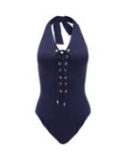 Matchesfashion.com Melissa Odabash - Puerto Rico Halterneck Lace-up Swimsuit - Womens - Navy
