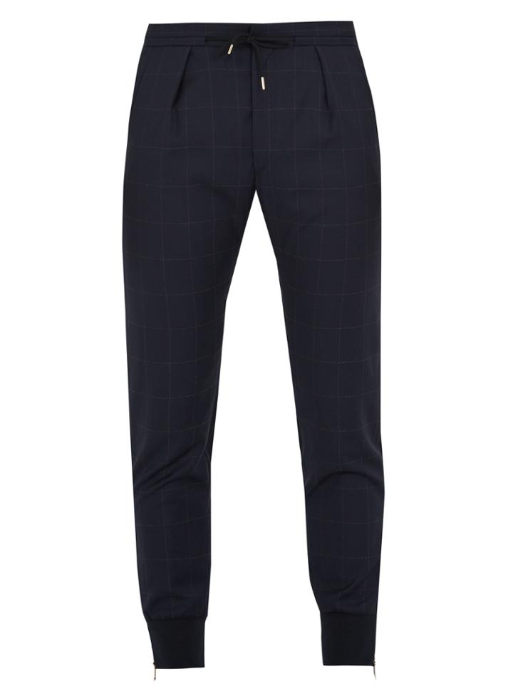 Paul Smith Ribbed-hem Windowpane-check Wool Trousers
