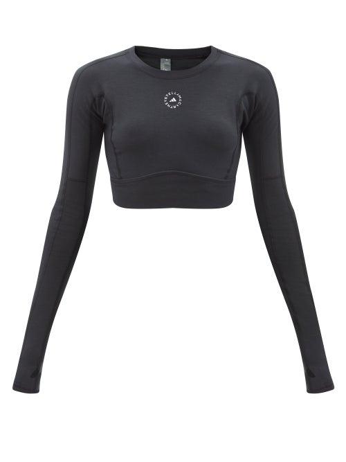 Adidas By Stella Mccartney - Recycled-fibre Jersey Cropped Top - Womens - Black