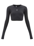 Adidas By Stella Mccartney - Recycled-fibre Jersey Cropped Top - Womens - Black