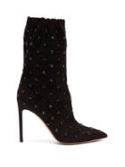 Matchesfashion.com Valentino - Crystal Embellished Suede Ankle Boots - Womens - Black