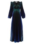 Matchesfashion.com Givenchy - V-neck Silk-blend Pleated Lam Dress - Womens - Blue Multi