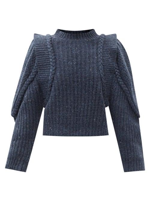 Sea - Gaida Balloon-sleeve Merino-blend Sweater - Womens - Navy