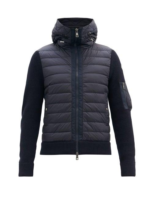 Matchesfashion.com Moncler - Down-quilted Wool-blend Hooded Cardigan - Mens - Navy