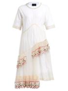 Matchesfashion.com Simone Rocha - Floral Embroidered Cotton And Tulle Midi Dress - Womens - White Multi