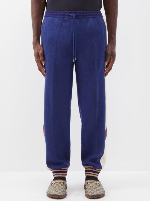 Gucci - Web Stripe Wool Track Pants - Mens - Dark Navy