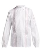 Matchesfashion.com Gabriela Hearst - Herringbone Embroidered Cotton Blouse - Womens - White