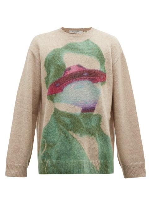 Matchesfashion.com Valentino - X Undercover Intarsia Mohair Blend Sweater - Mens - Cream