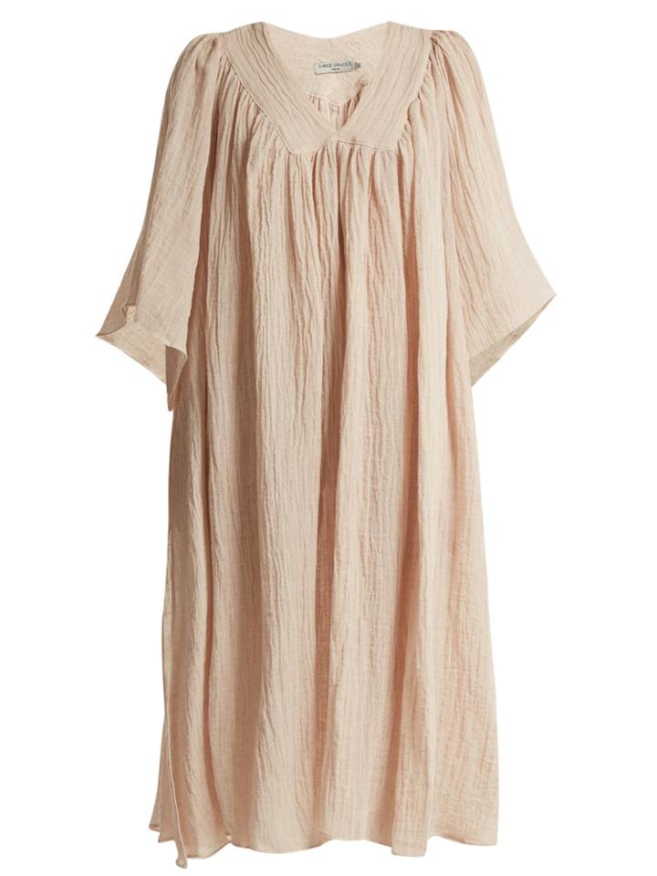 Three Graces London Jem V-neck Gathered Linen-blend Dress