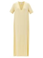 Raey - Low V-neck Silk T-shirt Maxi Dress - Womens - Light Yellow