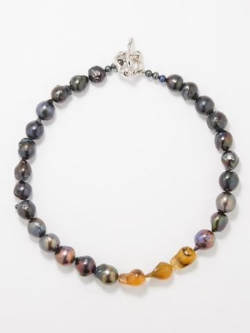 Completedworks - Baroque Pearl, Resin & Sterling-silver Necklace - Mens - Black