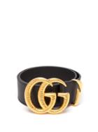Matchesfashion.com Gucci - Snakeskin Effect Gg Logo Leather Belt - Womens - Black