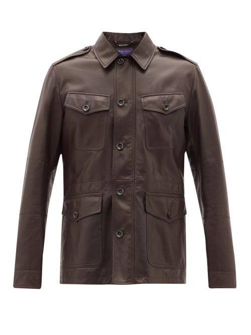 Matchesfashion.com Ralph Lauren Purple Label - Duval Flap-pocket Plong-leather Jacket - Mens - Dark Brown