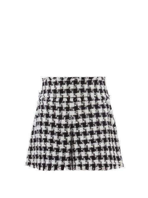 Ladies Rtw Balmain - Houndstooth Cotton-blend Tweed Shorts - Womens - Black White