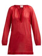 Matchesfashion.com On The Island - Floreana V Neck Cotton Tunic - Womens - Red