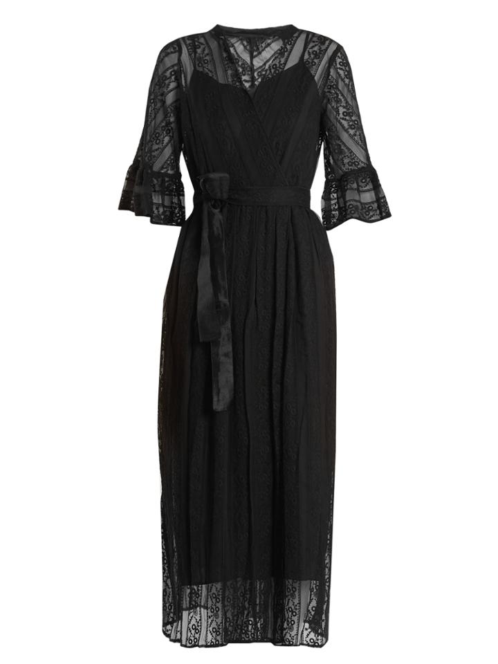 Muveil Belted Floral-embroidered Silk Dress