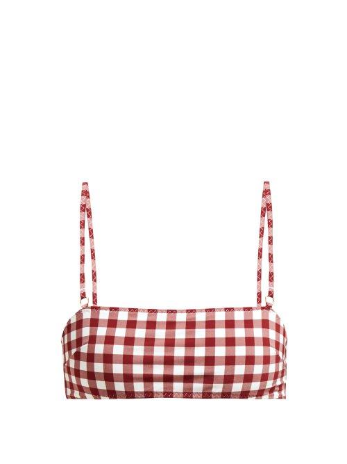 Matchesfashion.com Belize - Lucy Gingham Bandeau Bikini Top - Womens - Red White