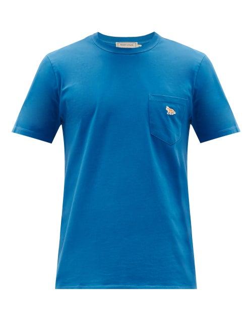 Matchesfashion.com Maison Kitsun - Profile Fox-patch Cotton-jersey T-shirt - Mens - Blue