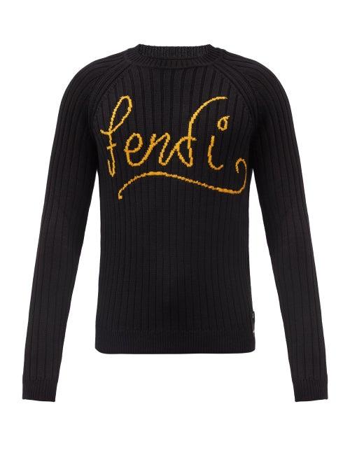 Fendi - Artist Logo-intarsia Ribbed Virgin-wool Sweater - Mens - Black