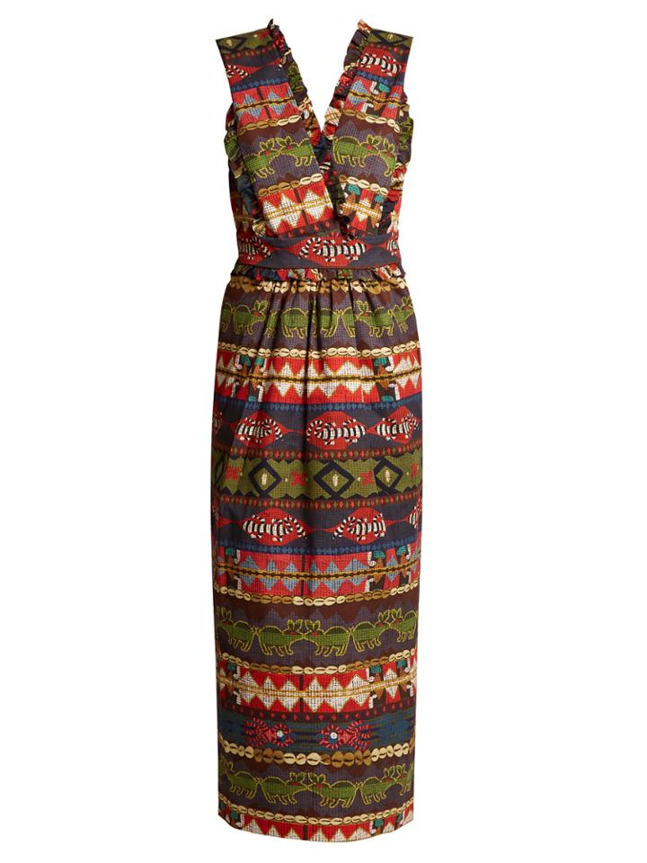 Stella Jean Multi-print V-neck Apron Dress