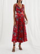 Erdem - Dorinda Penrose Floral-print Pliss Satin Dress - Womens - Red Multi