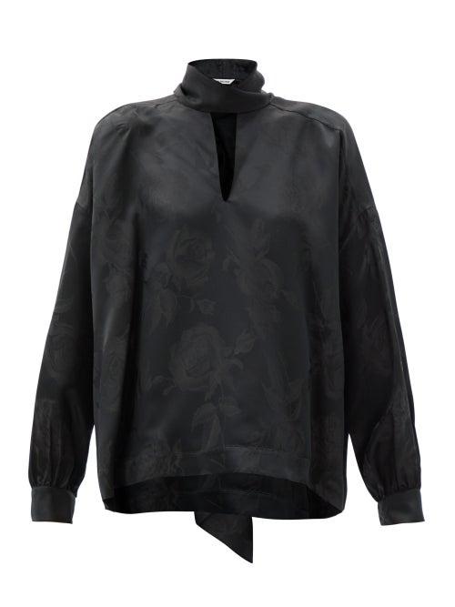 Matchesfashion.com Balenciaga - Tie-neck Floral-jacquard Blouse - Womens - Black Print