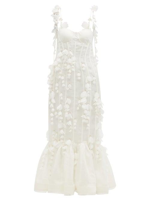 Matchesfashion.com Zimmermann - Botanica Petal-trimmed Linen-blend Organza Dress - Womens - Ivory