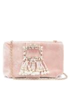 Matchesfashion.com Roger Vivier - Rv Broche Crystal And Pearl-embellished Velvet Bag - Womens - Light Pink