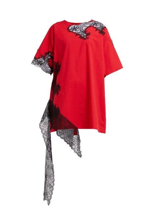 Matchesfashion.com Marques'almeida - Lace Insert Cotton Poplin T Shirt Dress - Womens - Red