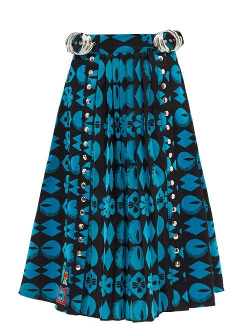 Chopova Lowena - Kiel Flocked-cotton Midi Skirt - Womens - Blue Multi