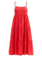 Matchesfashion.com Loup Charmant - Murax Tiered Organic-cotton Voile Dress - Womens - Red