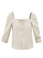 Casa Raki - Nicola Square-neck Organic-linen Blouse - Womens - Beige