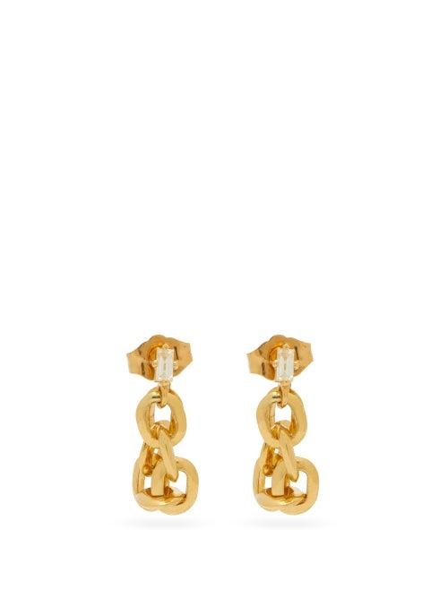 Matchesfashion.com Lizzie Mandler - Knife Edge Emerald & 18kt Gold Chain Earrings - Womens - Yellow Gold