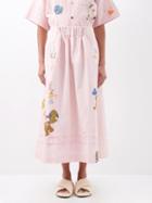 Story Mfg. - Todash-embroidered Organic Cotton Midi Skirt - Womens - Pink Print
